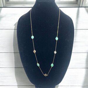 Vivace Gold Tone Station Necklace With Green Bezel Set Stones 34"L With 2.5" Ext